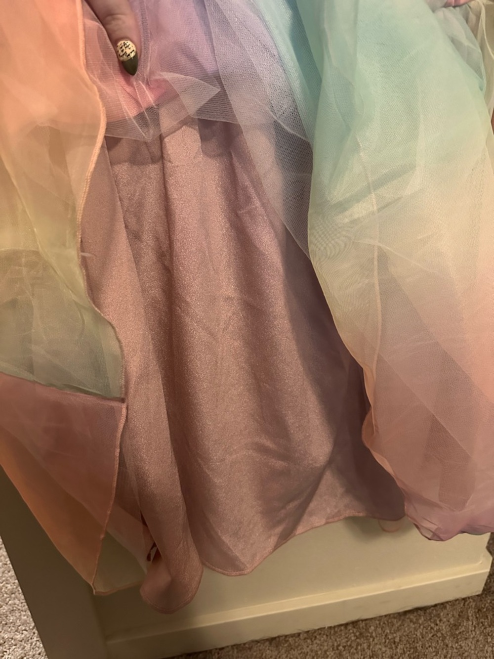 Pastel Rainbow Tulle Puff Sleeve Kids Dress - Picture 4 of 4